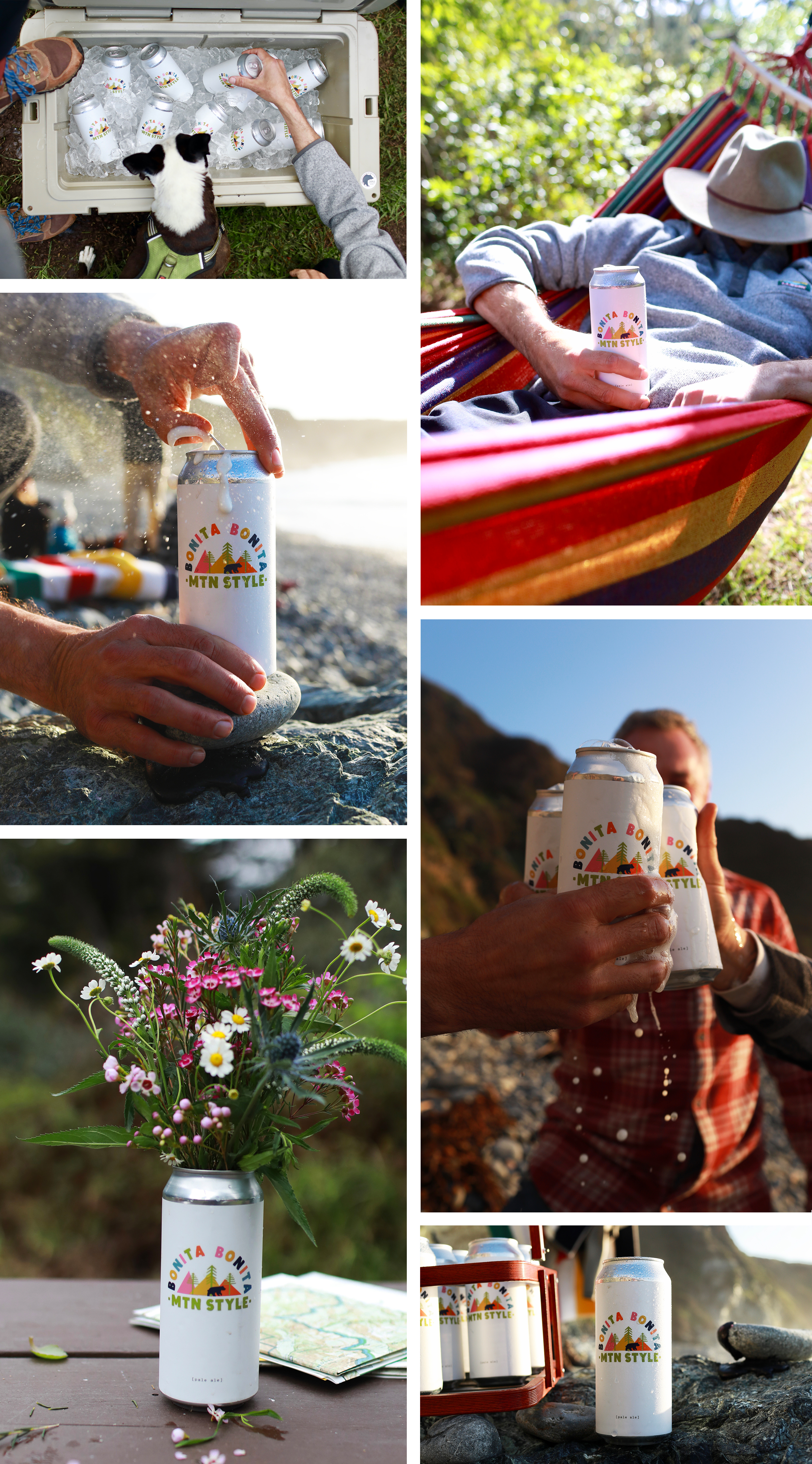 bonita bonita mountain-style pale ale - guy relaxing in a hamok - person opening a can